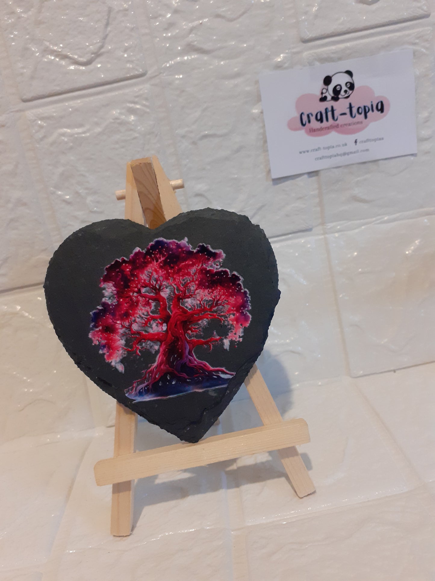red tree of life design heart slate coaster