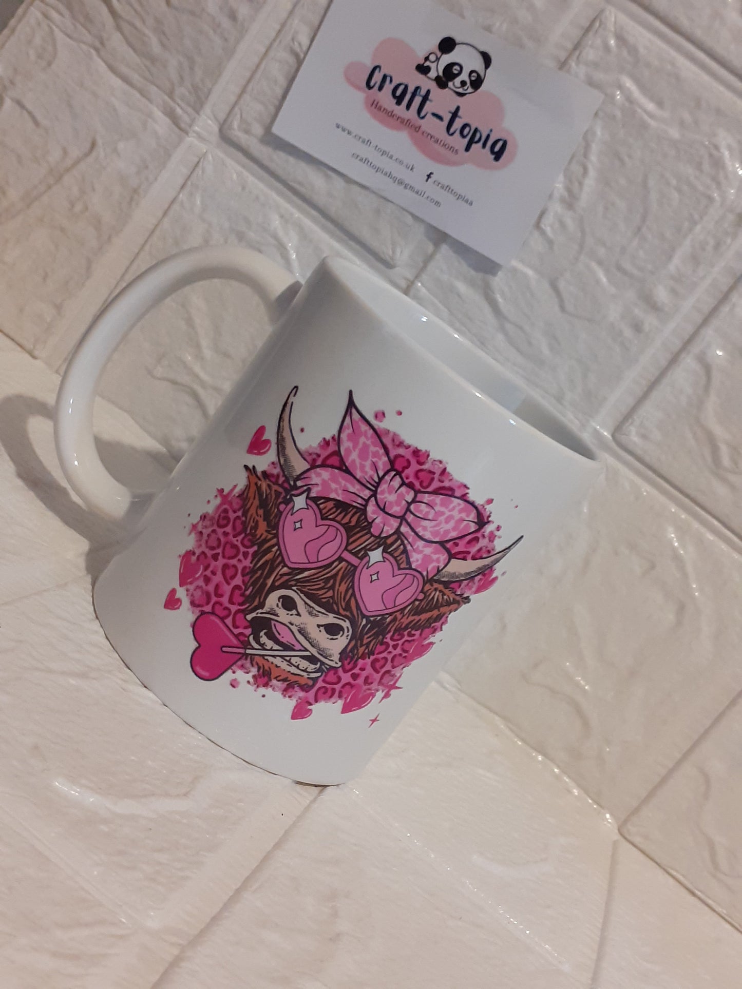 pink highland cow ceramic cup