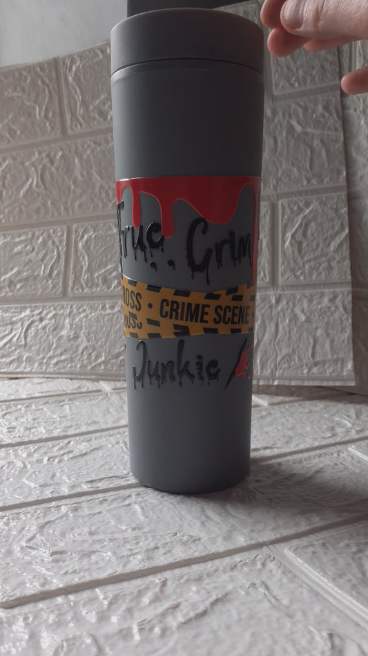 true crime junkie 16oz skinny tumbler