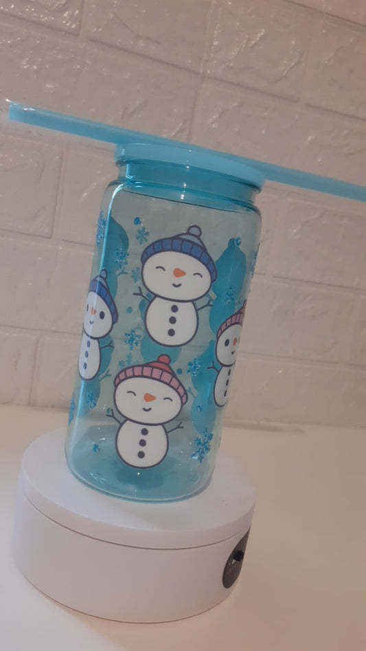 blue snowman 16oz libbey cup.