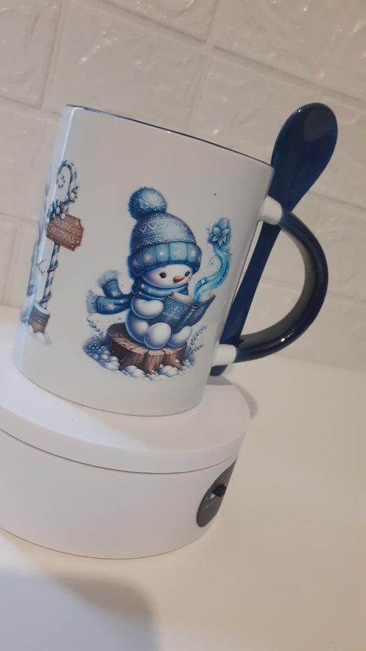 Blue Christmas mug with spoon
