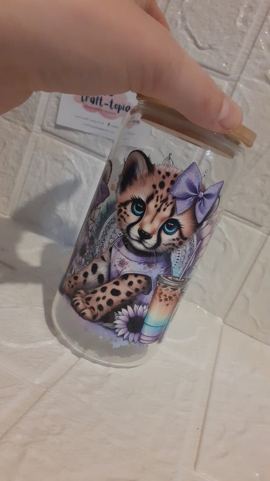 baby leopard 16oz glass libbey can