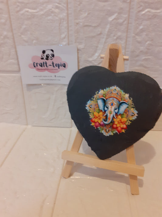 elephant design heart slate coaster