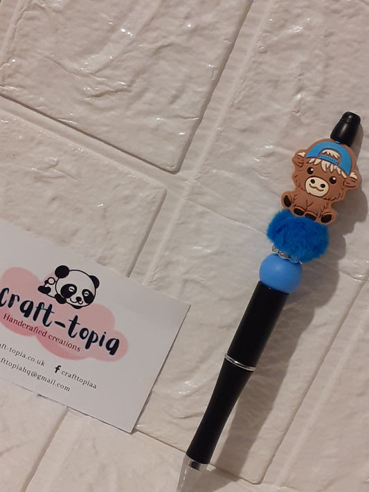 blue cow beaded pen