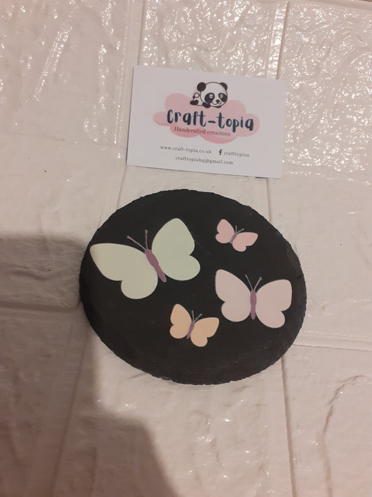 pastel coloured butterfly rainbow slate coasters