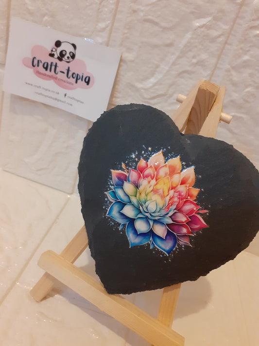 lotus flower design heart slate coaster