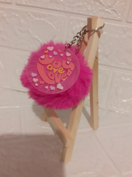 you are loved keychain with pompom