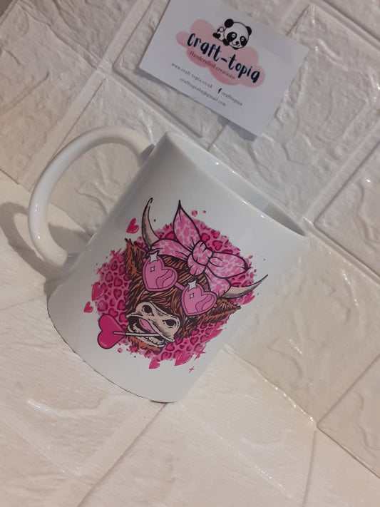 pink highland cow ceramic cup