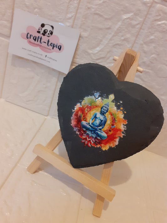 buddha design heart slate coaster